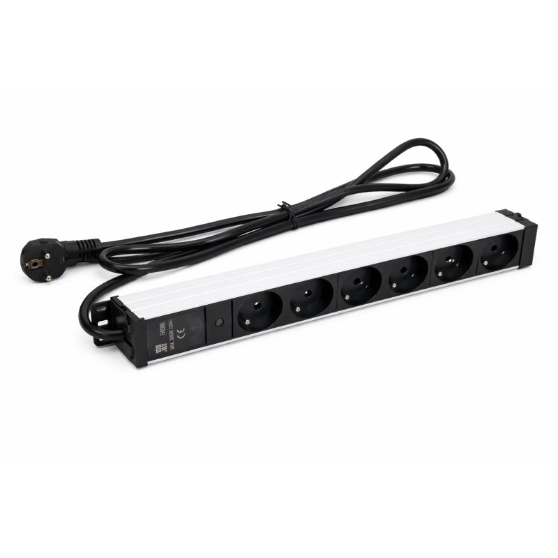 Bandeau électrique 2P+T 19'' - 6PC avec voyant sans interrupteur