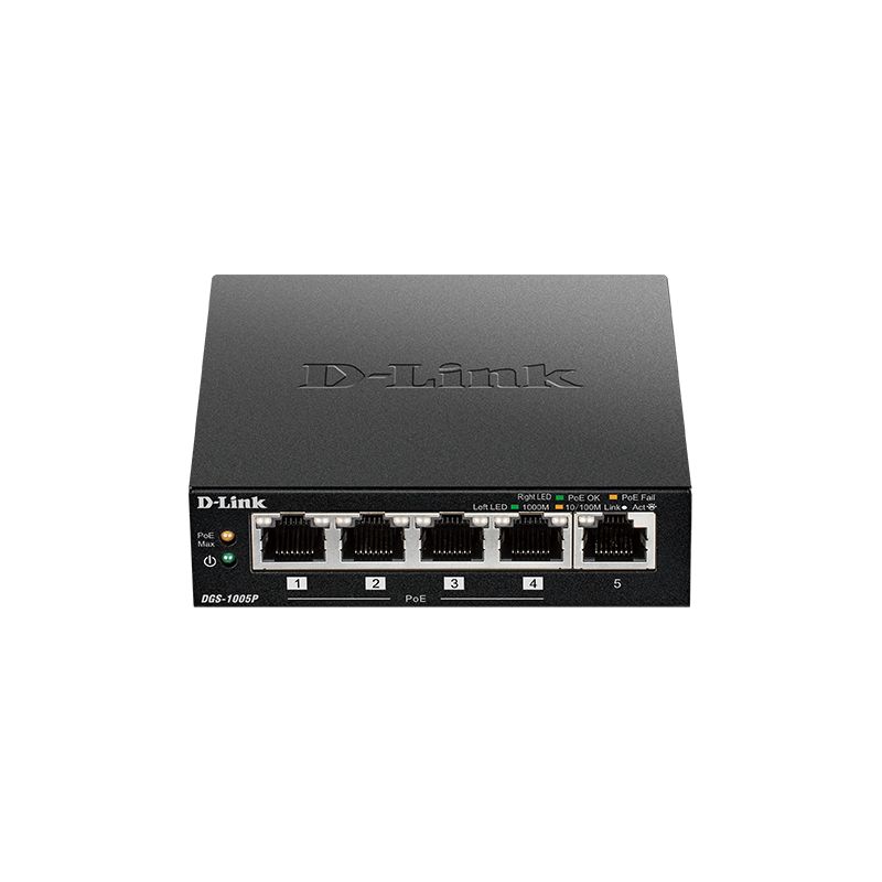 D-LINK – DGS-1005P – Switch 5 × 1 GbE PoE+ – 60 W budg.