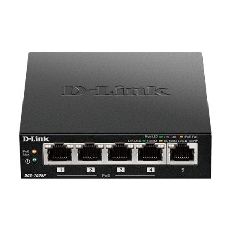 D-LINK – DGS-1005P – Switch 5 × 1 GbE PoE+ – 60 W budg.