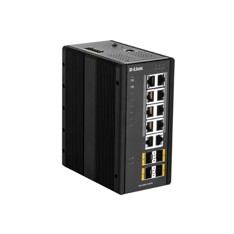 D-LINK - DIS-300G-14PSW - Switch Industriel  8 ports Gigabit PoE/PoE+ dont 2 ports PoE++ + 4 ports SFP