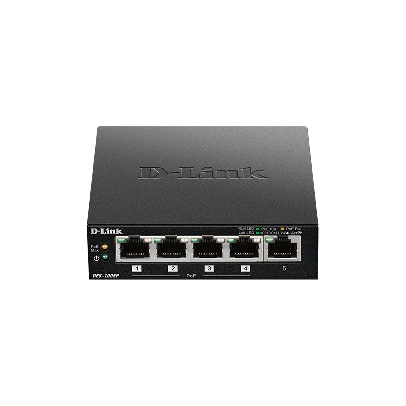 D-LINK – DES-1005P – Switch 5 × 10/100 Mbps PoE+ – 60 W budg.