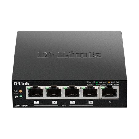 D-LINK – DES-1005P – Switch 5 × 10/100 Mbps PoE+ – 60 W budg.