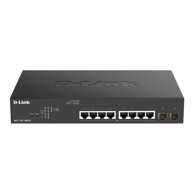 D-LINK – DGS-1100-10MPV2 – Switch 8 GbE PoE+ smart – 130 W budget