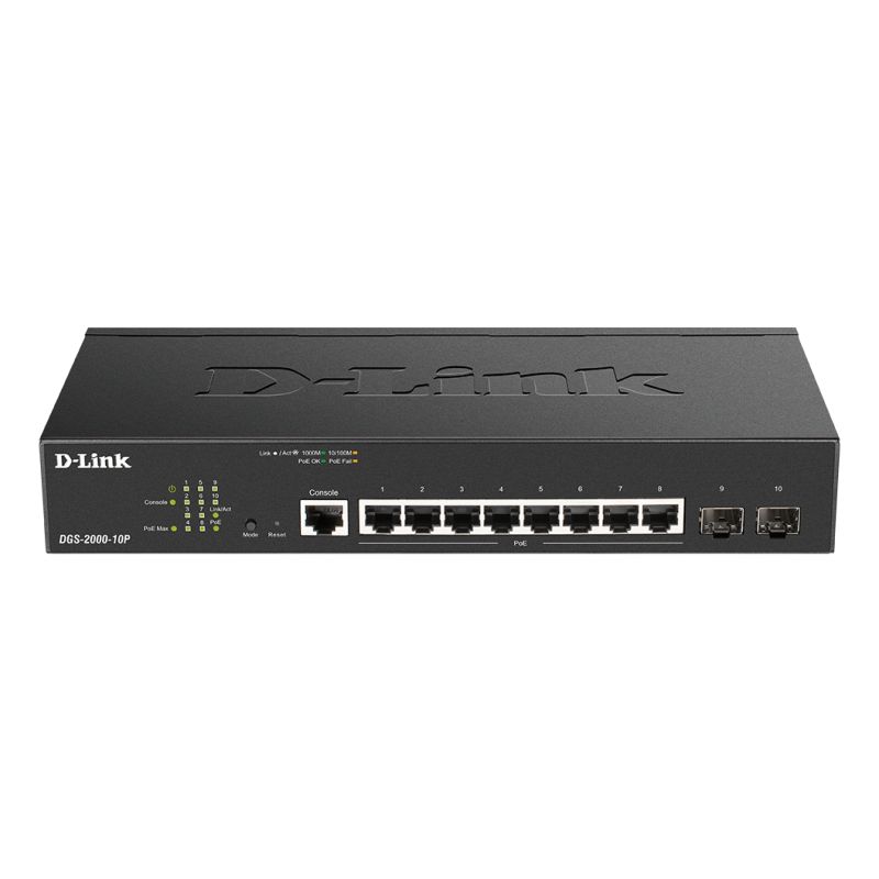 D-LINK - DGS-2000-10P - Switch 8 ports GbE PoE+ - 2 ports SFP - 65W